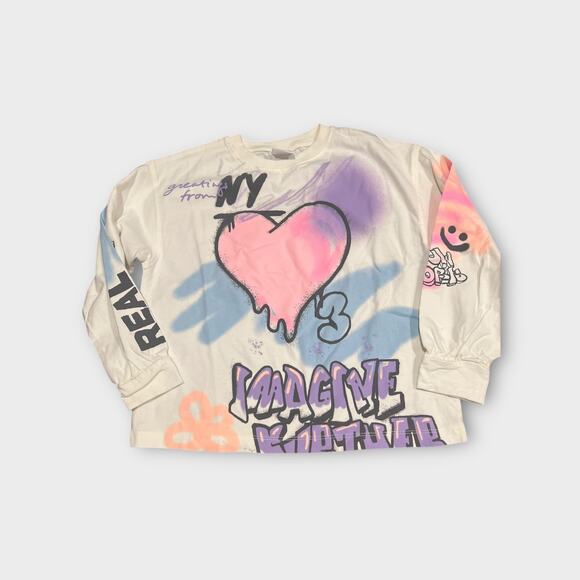 Zara Girls Bundle Streetwear Graphic Tees Beatles 6/7 cream Gray - Picture 4 of 7